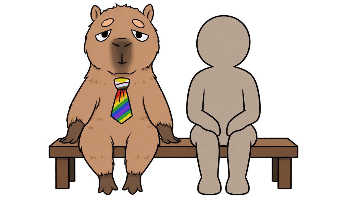 Carl sitting on a bench beside a colleague